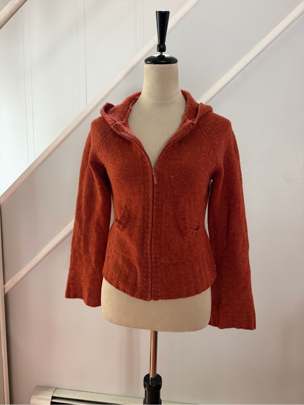 Twiggy 100% Lambswool Hooded Zip Cardigan Forest Fairy Cottagecore Rust Size L